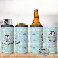Sneaky Flipper Cute Penguin Holding Knife 4 in 1 Can Cooler Tumbler Funny Chibi Penguin Graphic With Ice And Fish Pattern