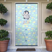 Sneaky Flipper Cute Penguin Holding Knife Door Cover Funny Chibi Penguin Graphic With Ice And Fish Pattern