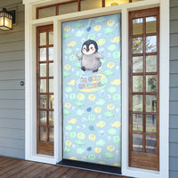 Sneaky Flipper Cute Penguin Holding Knife Door Cover Funny Chibi Penguin Graphic With Ice And Fish Pattern