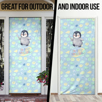 Sneaky Flipper Cute Penguin Holding Knife Door Cover Funny Chibi Penguin Graphic With Ice And Fish Pattern