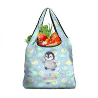Sneaky Flipper Cute Penguin Holding Knife Grocery Bag Funny Chibi Penguin Graphic With Ice And Fish Pattern