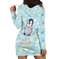 Sneaky Flipper Cute Penguin Holding Knife Hoodie Dress Funny Chibi Penguin Graphic With Ice And Fish Pattern