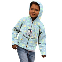 Sneaky Flipper Cute Penguin Holding Knife Kid Hoodie Funny Chibi Penguin Graphic With Ice And Fish Pattern