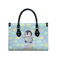 Sneaky Flipper Cute Penguin Holding Knife Leather Bag Funny Chibi Penguin Graphic With Ice And Fish Pattern