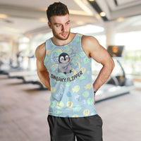 Sneaky Flipper Cute Penguin Holding Knife Men Tank Top Funny Chibi Penguin Graphic With Ice And Fish Pattern