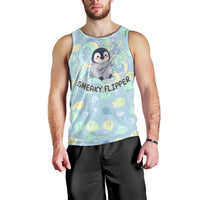 Sneaky Flipper Cute Penguin Holding Knife Men Tank Top Funny Chibi Penguin Graphic With Ice And Fish Pattern