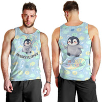 Sneaky Flipper Cute Penguin Holding Knife Men Tank Top Funny Chibi Penguin Graphic With Ice And Fish Pattern
