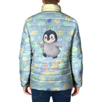 Sneaky Flipper Cute Penguin Holding Knife Padded Jacket Funny Chibi Penguin Graphic With Ice And Fish Pattern
