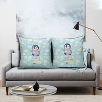 Sneaky Flipper Cute Penguin Holding Knife Pillow Cover Funny Chibi Penguin Graphic With Ice And Fish Pattern