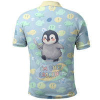 Sneaky Flipper Cute Penguin Holding Knife Polo Shirt Funny Chibi Penguin Graphic With Ice And Fish Pattern