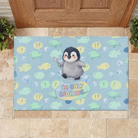 Sneaky Flipper Cute Penguin Holding Knife Rubber Doormat Funny Chibi Penguin Graphic With Ice And Fish Pattern