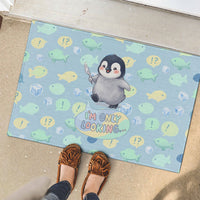 Sneaky Flipper Cute Penguin Holding Knife Rubber Doormat Funny Chibi Penguin Graphic With Ice And Fish Pattern