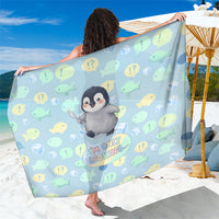 Sneaky Flipper Cute Penguin Holding Knife Sarong Funny Chibi Penguin Graphic With Ice And Fish Pattern