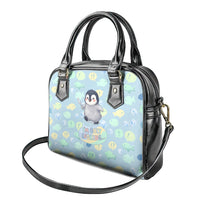 Sneaky Flipper Cute Penguin Holding Knife Shoulder Handbag Funny Chibi Penguin Graphic With Ice And Fish Pattern