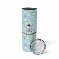 Sneaky Flipper Cute Penguin Holding Knife Skinny Tumbler Funny Chibi Penguin Graphic With Ice And Fish Pattern