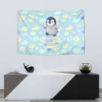 Sneaky Flipper Cute Penguin Holding Knife Tapestry Funny Chibi Penguin Graphic With Ice And Fish Pattern