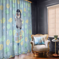 Sneaky Flipper Cute Penguin Holding Knife Window Curtain Funny Chibi Penguin Graphic With Ice And Fish Pattern