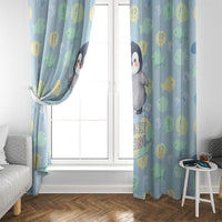 Sneaky Flipper Cute Penguin Holding Knife Window Curtain Funny Chibi Penguin Graphic With Ice And Fish Pattern