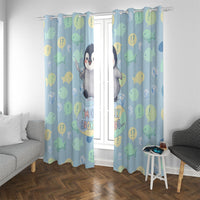 Sneaky Flipper Cute Penguin Holding Knife Window Curtain Funny Chibi Penguin Graphic With Ice And Fish Pattern