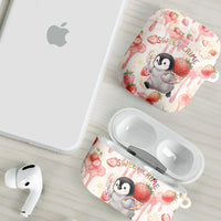 Sweet Crime Cute Penguin Holding Knife AirPods Case Funny Strawberry Cake Graphic With Pastel Dessert Pattern