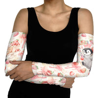 Sweet Crime Cute Penguin Holding Knife Arm Sleeves Funny Strawberry Cake Graphic With Pastel Dessert Pattern