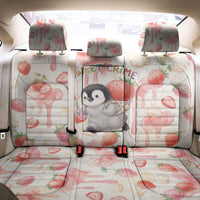 Sweet Crime Cute Penguin Holding Knife Back Car Seat Cover Funny Strawberry Cake Graphic With Pastel Dessert Pattern