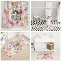 Sweet Crime Cute Penguin Holding Knife Bathroom Set Funny Strawberry Cake Graphic With Pastel Dessert Pattern