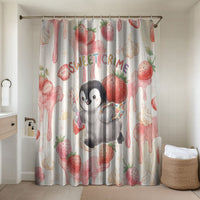 Sweet Crime Cute Penguin Holding Knife Bathroom Set Funny Strawberry Cake Graphic With Pastel Dessert Pattern