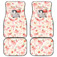 Sweet Crime Cute Penguin Holding Knife Car Mats Funny Strawberry Cake Graphic With Pastel Dessert Pattern