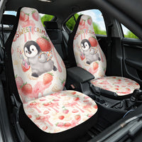 Sweet Crime Cute Penguin Holding Knife Car Seat Cover Funny Strawberry Cake Graphic With Pastel Dessert Pattern