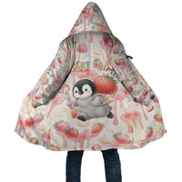 Sweet Crime Cute Penguin Holding Knife Cloak Funny Strawberry Cake Graphic With Pastel Dessert Pattern