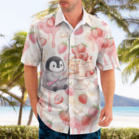 Sweet Crime Cute Penguin Holding Knife Hawaiian Shirt Funny Strawberry Cake Graphic With Pastel Dessert Pattern