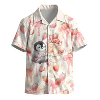 Sweet Crime Cute Penguin Holding Knife Kid Hawaiian Shirt Funny Strawberry Cake Graphic With Pastel Dessert Pattern