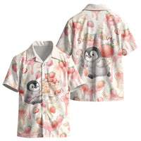 Sweet Crime Cute Penguin Holding Knife Kid Hawaiian Shirt Funny Strawberry Cake Graphic With Pastel Dessert Pattern