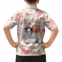 Sweet Crime Cute Penguin Holding Knife Kid Hawaiian Shirt Funny Strawberry Cake Graphic With Pastel Dessert Pattern