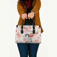 Sweet Crime Cute Penguin Holding Knife Leather Bag Funny Strawberry Cake Graphic With Pastel Dessert Pattern