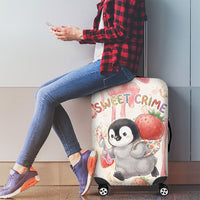 Sweet Crime Cute Penguin Holding Knife Luggage Cover Funny Strawberry Cake Graphic With Pastel Dessert Pattern
