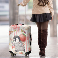 Sweet Crime Cute Penguin Holding Knife Luggage Cover Funny Strawberry Cake Graphic With Pastel Dessert Pattern