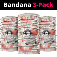 Sweet Crime Cute Penguin Holding Knife Neck Gaiter Funny Strawberry Cake Graphic With Pastel Dessert Pattern