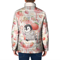 Sweet Crime Cute Penguin Holding Knife Padded Jacket Funny Strawberry Cake Graphic With Pastel Dessert Pattern