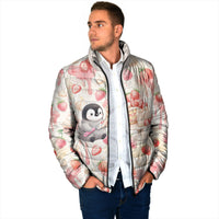Sweet Crime Cute Penguin Holding Knife Padded Jacket Funny Strawberry Cake Graphic With Pastel Dessert Pattern