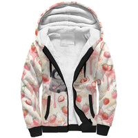 Sweet Crime Cute Penguin Holding Knife Sherpa Hoodie Funny Strawberry Cake Graphic With Pastel Dessert Pattern