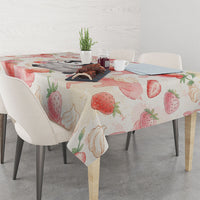 Sweet Crime Cute Penguin Holding Knife Tablecloth Funny Strawberry Cake Graphic With Pastel Dessert Pattern