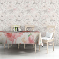 Sweet Crime Cute Penguin Holding Knife Tablecloth Funny Strawberry Cake Graphic With Pastel Dessert Pattern