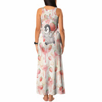Sweet Crime Cute Penguin Holding Knife Tank Maxi Dress Funny Strawberry Cake Graphic With Pastel Dessert Pattern