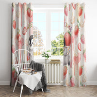 Sweet Crime Cute Penguin Holding Knife Window Curtain Funny Strawberry Cake Graphic With Pastel Dessert Pattern