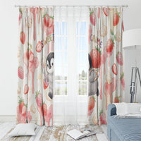 Sweet Crime Cute Penguin Holding Knife Window Curtain Funny Strawberry Cake Graphic With Pastel Dessert Pattern