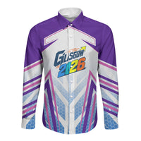 Glasgow 2026 Long Sleeve Button Shirt Scotland Dynamic Geometric Athlete Graphic Art