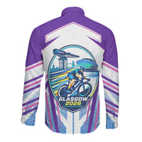Glasgow 2026 Long Sleeve Button Shirt Scotland Dynamic Geometric Athlete Graphic Art