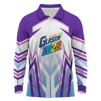 Glasgow 2026 Long Sleeve Polo Shirt Scotland Dynamic Geometric Athlete Graphic Art